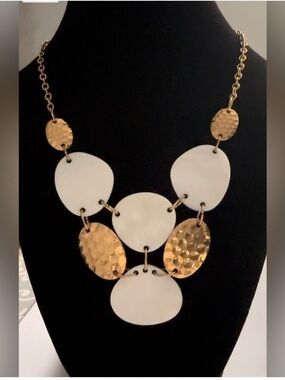 Gold and White Statement Bib Necklace - Women Jewelry